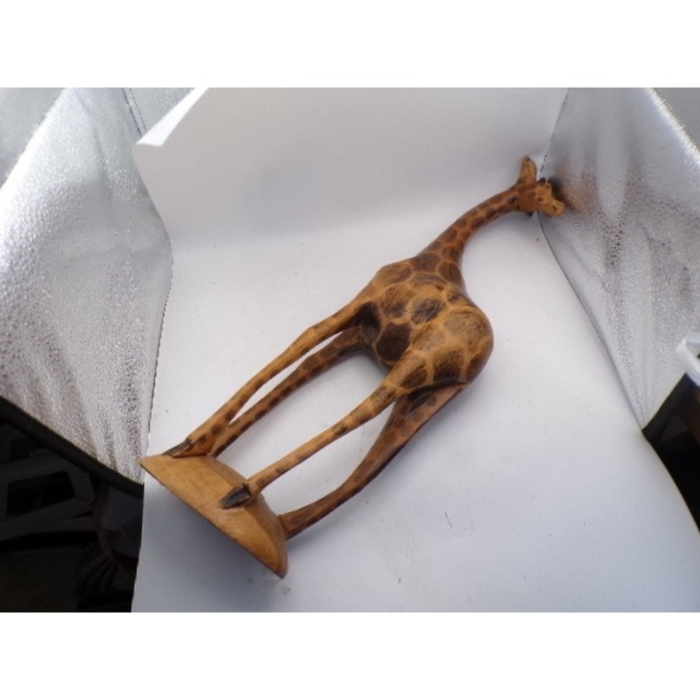 Besmo Hand Carved Wood Giraffe Figurine 17 Inch Kenya Safari Folk Art Vintage